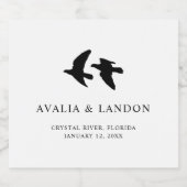 エレガント羽毛の白と黒の結婚鳥 スパークリングワインラベル (シングルラベル)