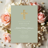 エレガント聖緑の宗教十字洗礼 招待状