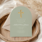 エレガント聖緑の宗教十字洗礼 招待状