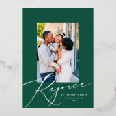 エレガント聖降誕祭の写真シルバー 箔シーズンカード (正面)