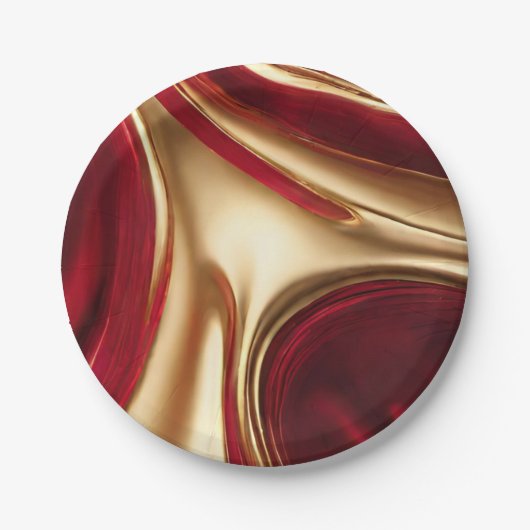 エレガント聖降誕祭の赤と金ゴールド ペーパープレート (正面)