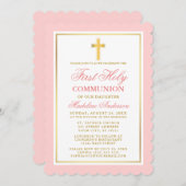 エレガント聖餐式ピンクと金ゴールド 招待状 (正面/裏面)