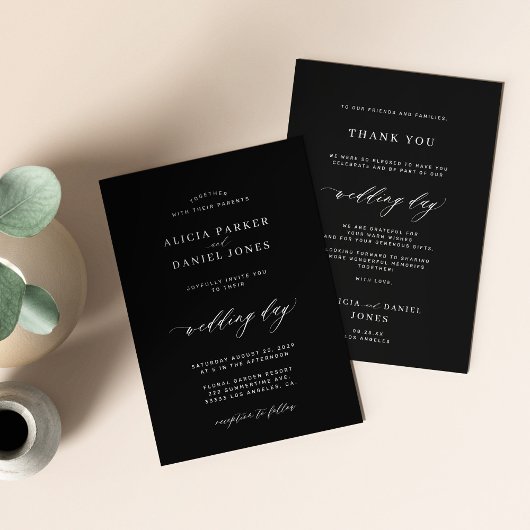 エレガント脚本は白黒シンプル結婚の サンキューカード