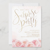 エレガント脚本金ゴールド赤面フローラの誕生日 招待状 (正面)