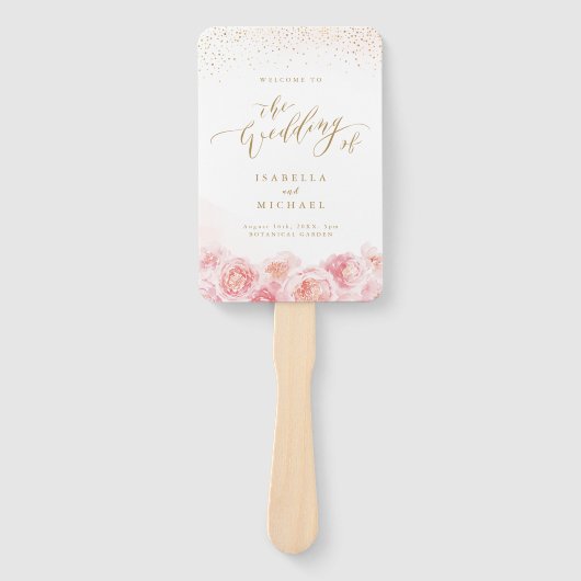 エレガント脚本金ゴールド赤面フローラ結婚式 ハンドファン (正面)