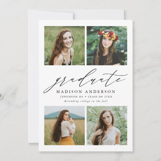 エレガント脚本4写真卒業パーティー 招待状 (正面)