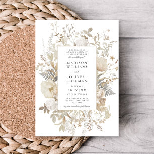 エレガント自然フローラシック結婚ホワイト 招待状