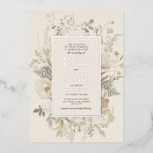 エレガント自然フローラシッ結婚ク実在ス 箔招待状 (正面)