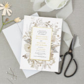 エレガント自然フローラフレ結婚ーム実在白 箔招待状