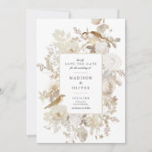 エレガント自然フローラホワイトウェディング日付を保存 招待状 (正面)