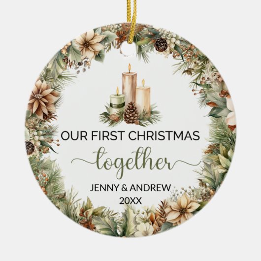 エレガント自然初めてのクリスマス セラミックオーナメント (正面)