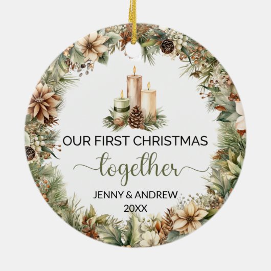 エレガント自然初めてのクリスマス セラミックオーナメント (裏面)