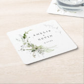 エレガント自然名パーソナライズされた付 スクエアペーパーコースター (アングル)