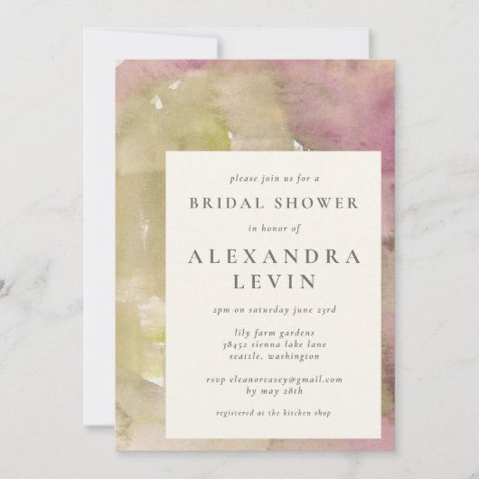 エレガント自然抽象芸術水色ブライダルシャワー 招待状 (正面)