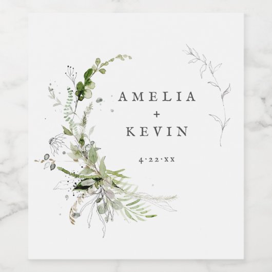 エレガント自然緑のパーソナライズされた名前 ワインラベル (シングルラベル)