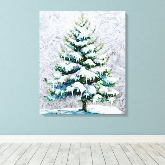 エレガント自然雪のスプルースつるウォール キャンバスプリント (インサイチュ (ウッドフロア))