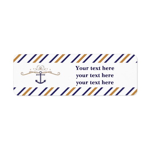 エレガント航海のいかりストライプの住所 シール (正面)