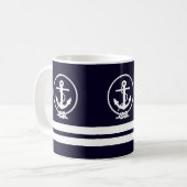 エレガント航海のいかりストライプパターン コーヒーマグカップ (正面左)