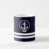 エレガント航海のいかりストライプパターン コーヒーマグカップ (中央)