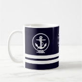 エレガント航海のいかりストライプパターン コーヒーマグカップ (左)