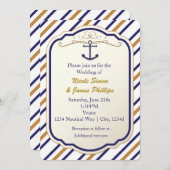 エレガント航海のいかりブルーホワイト金ゴールド招待状 招待状 (正面/裏面)