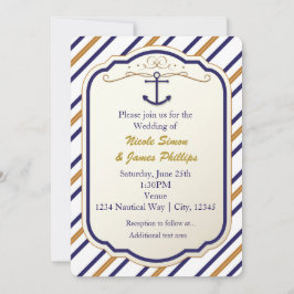 エレガント航海のいかりブルーホワイト金ゴールド招待状 招待状