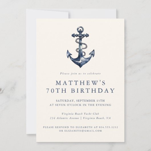 エレガント航海のいかり成人パーティの招待状 招待状 (正面)