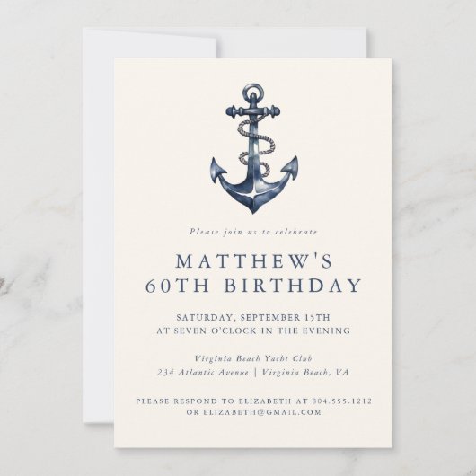 エレガント航海のいかり成人パーティの招待状 招待状 (正面)