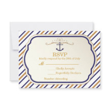 エレガント航海のいかり金ゴールドブルーホワイトRSVPカード