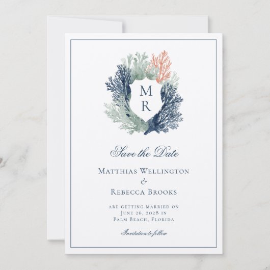 エレガント航海のクラシッククレストマリン結婚ズ セーブザデート (正面)