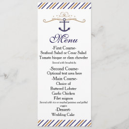 エレガント航海のストライプの金ゴールド青結婚のメニュー メニュー