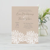 エレガント航海のビーチホワイトシーコーラル結婚ズ 招待状 (スタンド正面)