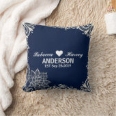 エレガント航海のビーチ白レースネイビーブルー クッション (ブランケット)