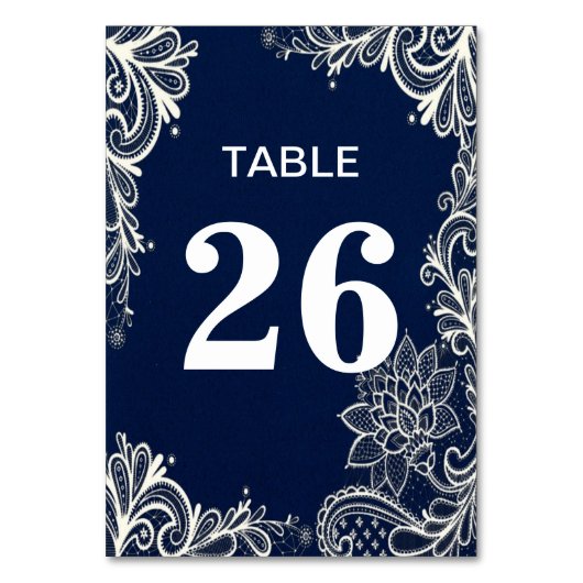 エレガント航海のビーチ白レースネイビーブルー テーブルナンバー (裏面)