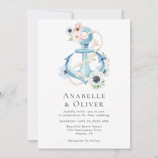 エレガント航海のフローラ結婚いかり 招待状 (正面)