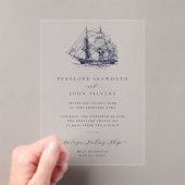 エレガント航海のミニマルイラストレーション結婚ズ アクリル招待状 (インサイチュ (ポータブル))