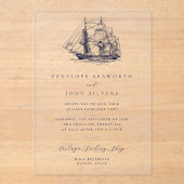 エレガント航海のミニマルイラストレーション結婚ズ アクリル招待状 (正面)