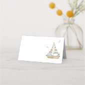 エレガント航海のモダン帆船の赤ちゃんシャワー プレイスカード (正面)