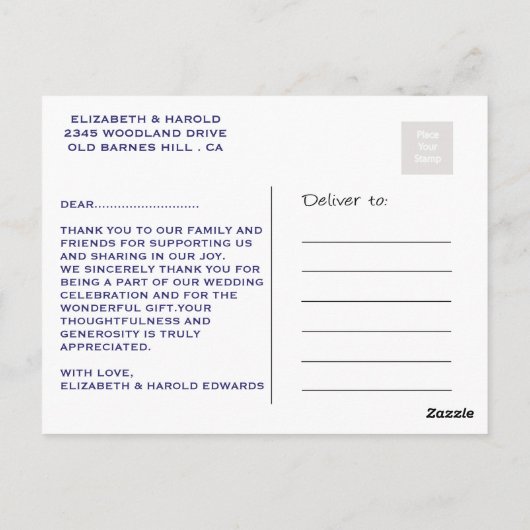 エレガント航海の結婚お礼葉書 ポストカード (裏面)