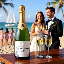 エレガント航海の結婚帆船 スパークリングワインラベル