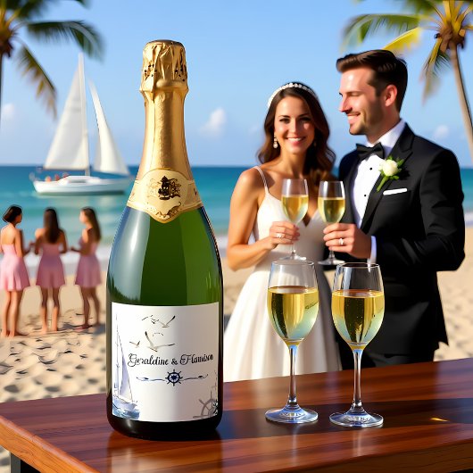 エレガント航海の結婚帆船 スパークリングワインラベル
