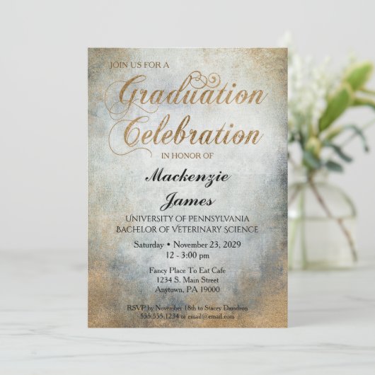 エレガント色彩の鮮やか銅卒業党招待状 招待状 (スタンド正面)