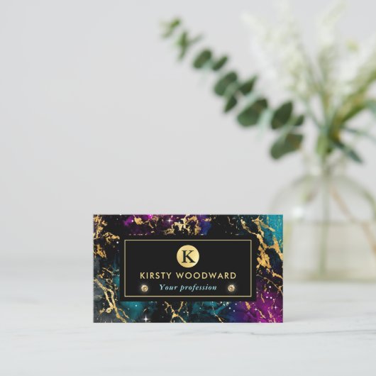 エレガント色数々のと金ゴールド銀河系大理石 名刺 (スタンド正面)