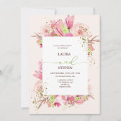 エレガント花と金ゴールドフレーク結婚ズ 招待状 (正面)