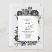 エレガント花と金ゴールドフレーク結婚ズ 招待状 (正面)