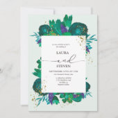 エレガント花と金ゴールドフレーク結婚ズ 招待状 (正面)