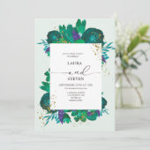 エレガント花と金ゴールドフレーク結婚ズ 招待状 (スタンド正面)