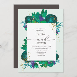 エレガント花と金ゴールドフレーク結婚ズ 招待状