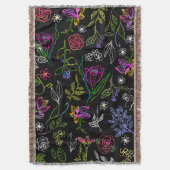 エレガント花のスケッチ数々の輪郭ブランケット スローブランケット (正面縦)