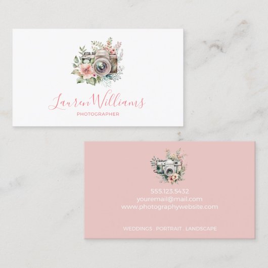 エレガント花の写真カメラ名刺 名刺 (正面/裏面)